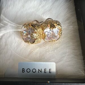 NEW - BOONEE Square Gold Crystal Earrings